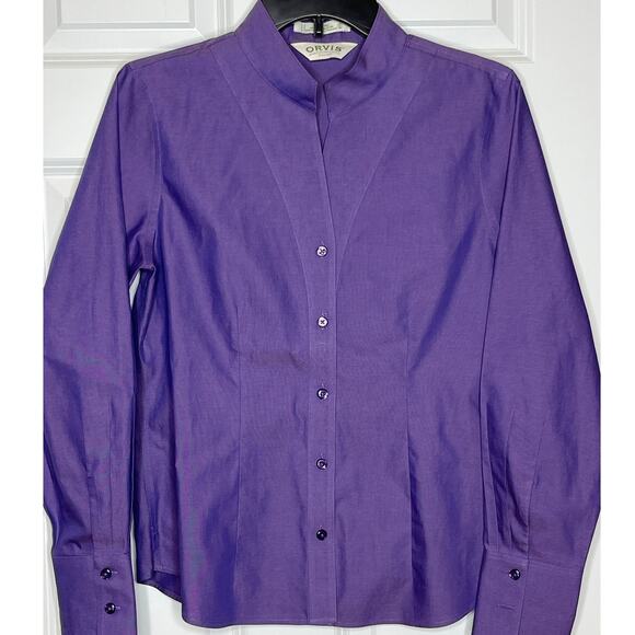 Orvis Wrinkle Free Purple Button Front Shirt Mock Collar Size 8 - Picture 1 of 5